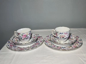 6pc Crown Staffordshire Tea Cup Saucer Plate Floral Chintz Teacup Trio Vintage  - Picture 1 of 9