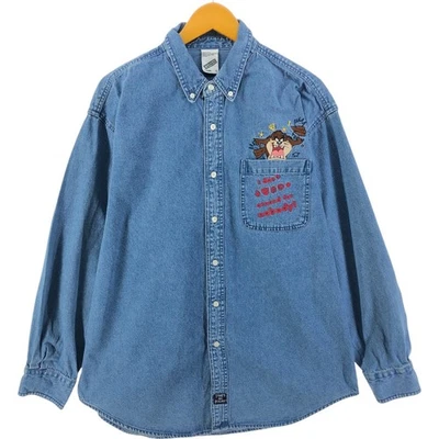 Warner Bros. usado Studio Store TASMANIAN DEVIL Manga Larga Botón-Abajo Deni... Foto 1 de 4