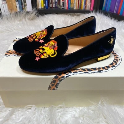 Charlotte Olympia Leo Nocturnal Velvet Flats Shoes Loafers EU 35 / 5 US - Image 1 of 4
