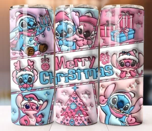 Stitch Christmas 3D Puff Custom Tumbler 20oz Skinny Cup Mug Stainless Steel - Picture 1 of 2