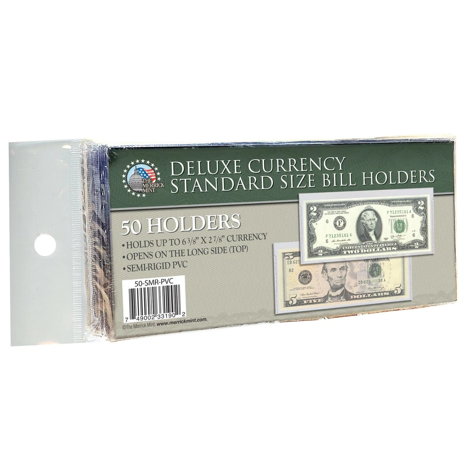 50 CURRENCY DELUXE HOLDERS Semi Rigid Vinyl for Banknotes Money Dollar Bill - Image 1 of 1