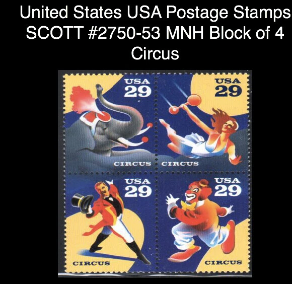 United States USA Postage Stamps SCOTT #2750-53 MNH Block of 4 Circus - Image 1 of 1