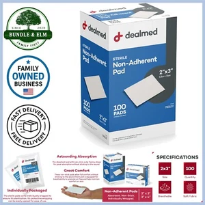 Sterile Non-Adherent Gauze Pads 2 x 3 Inch Absorbent Wound Dressing Pack of 100 - Picture 1 of 10