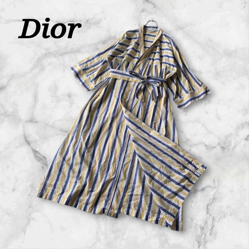 Christian Dior Gown Robe One Piece Multicolor Stripe One Size U