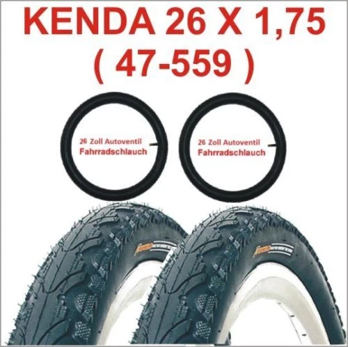 Kenda Fahrradreifen 2 X 26 Zoll Reifen 26x1.75 47-559 inkl. 2 x Schlauch mit AV. - Bild 1 von 1