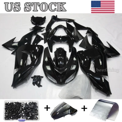 Для Kawasaki Ninja ZX10R 2006 2007 Глянцевые Черные Обтекатели Комплект Кузова + Комплект Болтов - Изображение 1 из 4