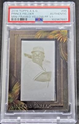 2016 Topps Allen And Ginter Mini-Framed Cyan PP #85 Prince Fielder #1/1 PSA - Image 1 of 2