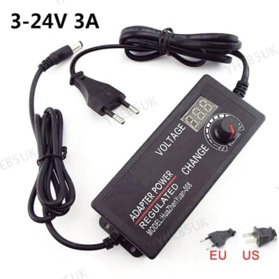 3V-24V 3A AC/DC Adjustable Power Supply  Universal Adapter 9W 72W EU US Plug 8H - Image 1 of 4