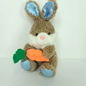 Easter Bunny Rabbit Brown Shiny Blue Ears Carrot Plush 10" Stuffed Animal Spring - Picture 1 of 6
