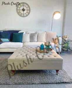 Large Silver Footstool/Coffee Table with Castors | Handmade & Customizable - Picture 1 of 4