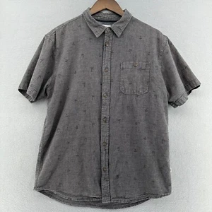 Hang Ten Linen Blend Grey Button Up Casual Shirt Short Sleeve L Skater Surf - Picture 1 of 10