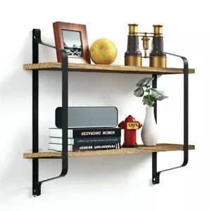 2-Tier Floating Shelves Industrial Wall Storage Rack for Kitchen Bathroom Cafe - Picture 1 of 12