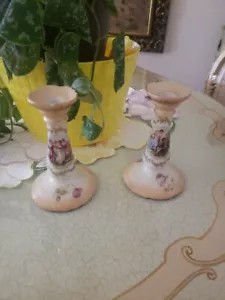 Vintage Kerzenständer Liebhaber Rosen Szene - Bild 1 von 10