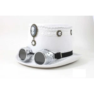 STEAMPUNK WHITE CYLINDER HAT STEAMPUNK - Picture 1 of 2