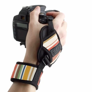 Stabilizing DSLR Camera Hand Strap Grip with Vintage Striped Neoprene Design - Picture 1 of 9