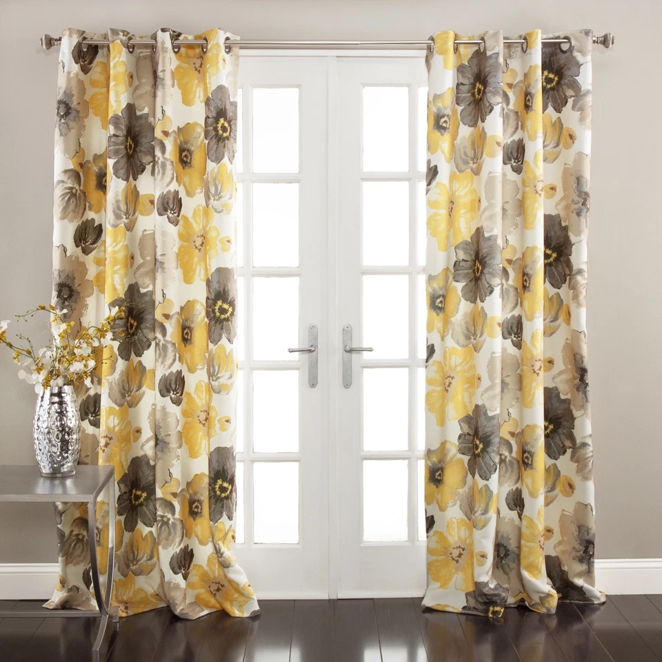 Leah Room Darkening Window Curtain Yellow/gray Set 52x120