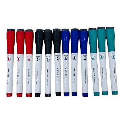 12/PK U Brands Dry-Erase Markers W/Erasers Medium Point Low-Odor Assorted Colors • 9.39$