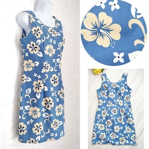 Vintage Hawaiian Blue Hibiscus Dress Floral Sleeveless Cotton Shannon Marie S M - Picture 1 of 12