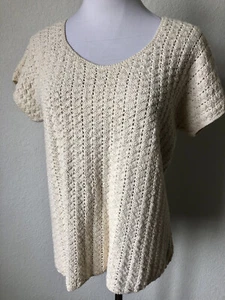 Vintage Häkel Top Shirt Elfenbein Kurzarm Pullover Rundhals Struktur S/M - Bild 1 von 5