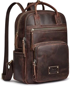 S-ZONE Vintage Genuine Leather Backpack Purse for Women Men Dark Brown - Picture 1 of 8