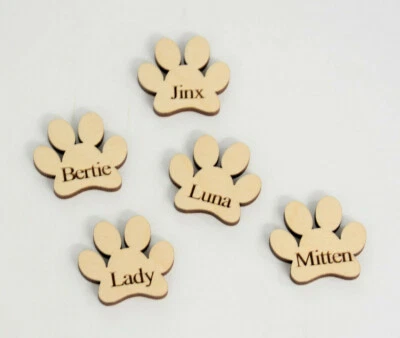 Wooden Engraved Personalised Pet Paws for Family Trees Memory Box Cat Dog Names - Image 1 of 3