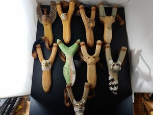 Wood ANIMAL Sling Shots painted Handmade wood ammo Hand craved wooden sling shot - Picture 1 of 111