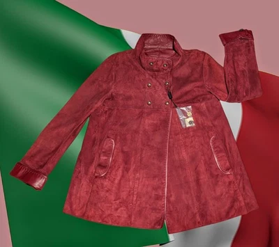 Chaqueta SCUOLA DEL CUOIO Rojo Arándano Italiana CUERO REVERSIBLE Para Mujer 50 2XL Foto 1 de 4