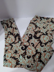 Lularoe TC Leggings Mint And Burnt Orange paisley On Black Tall And Curvy  - Picture 1 of 3