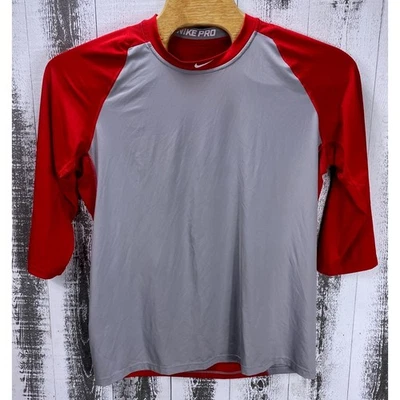 Nike Pro Slim Fit бейсбол 3/4 рукав рубашка мужская XL красный серый Dri-FIT Топ - Изображение 1 из 4