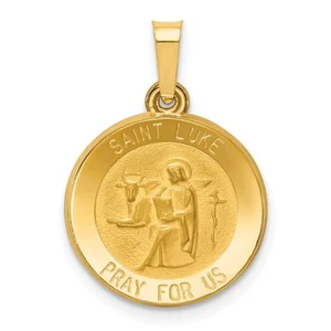 14k Polished and Satin St Luke Medal Hollow Pendant 21.7 X 15MM 0.88gm - Picture 1 of 5