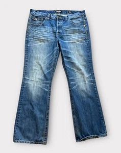 MEK Denim Boot Cut Jeans Men’s Size 40X34 Blue Button Fly Distressed - Picture 1 of 10