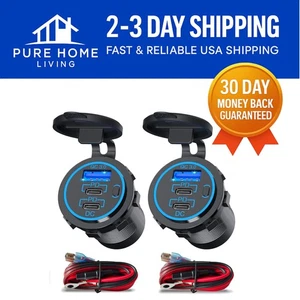 Waterproof USB C Car Charger Socket, 12V USB Outlet - 2 Pack with 78W Power - Picture 1 of 9