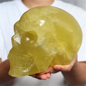 8.44LB Natural Citrine Quartz Skull Carved Crystal Reiki Skull Healing Gift AAA+ - Picture 1 of 10