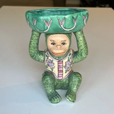 Cuenco Chinoiserie Mono Flor Verde y Rosa Vintage Cerámica Sadek Foto 1 de 4