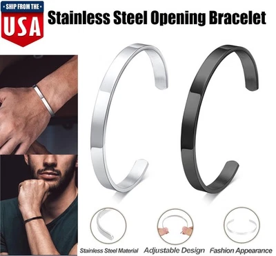 Brazalete brazalete de acero inoxidable para hombre de 6 mm fresco abierto brazalete de metal hombres mujeres EE. UU. Foto 1 de 4