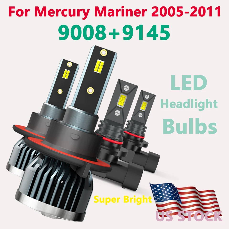 Kit combinado de 4 bombillas H13+9145 para faros LED + luz antiniebla para Mercury Mariner 2005-2011 Foto 1 de 4