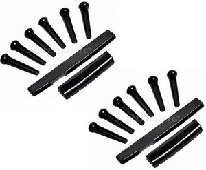 Black 2 sets Acoustic Guitar Bridge Pins & Saddle & Nut - Picture 1 of 4