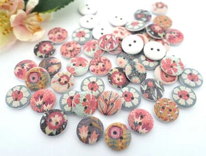 10 Knöpfe 15mm Rund Blumen Knopf Kinder Vintage Kinderknöpfe Blume Rosen Bunt - Picture 1 of 2