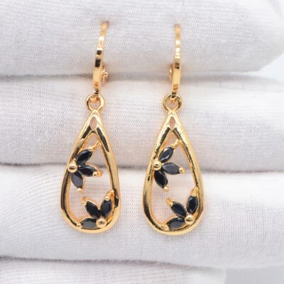 18K Yellow Gold Filled Women Black Mystic Topaz Teardrop Dangle Earrings - Image 1 of 4