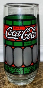 "Vidrio de beber vintage Enjoy Coca-Cola estilo vitral verde 6""" - Imagen 1 de 2