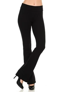 NEW Women's Cotton Solid Color Boot cut Length Fold Over Waistband Yoga Pants - Picture 1 of 3