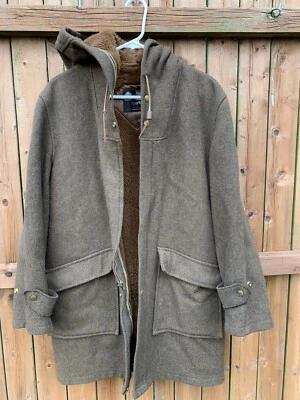 Mens Vintage 1950s - 1960s Wool Hooded Coat Jacket Liner Brown Clean Small S - Image 1 of 4