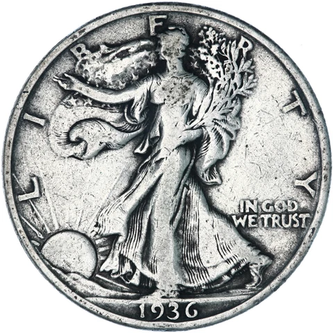 1936 (P) Walking Liberty Half Dollar 90% Silver Fine FN See Pics Y191 Cover
