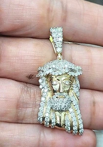 DEAL! 10K Yellow Gold Genuine Natural 1.50ctw Diamond Jesus Pendant Charm 37mm - Picture 1 of 6