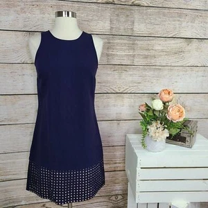 Ann Taylor LOFT Marineblau Ärmellos Rundhals Ösen Mini Etuikleid Größe 0 - Bild 1 von 6