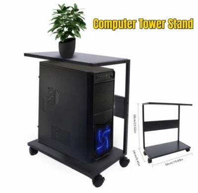 2 Tiers Computer Tower Stand, Under Desk CPU Stand PC Stand with Rolling Wheels - Image 1 of 4