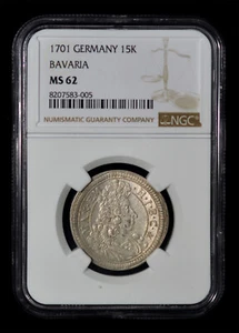 NGC MS62 1701 German States Bavaria Maximilian II Silver 15 Kreuzer Lone Top Pop - Picture 1 of 4