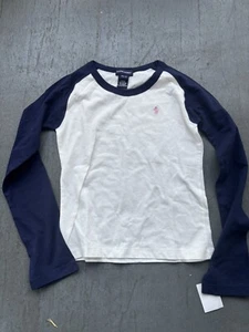 Ralph Lauren Girls' Logo Baseball T-Shirt Size 8-10 White & Navy Blue - Picture 1 of 3