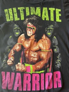 Vintage Ultimate Warrior Big Print with neon Graphic T Shirt Adult Small black - Picture 1 of 5