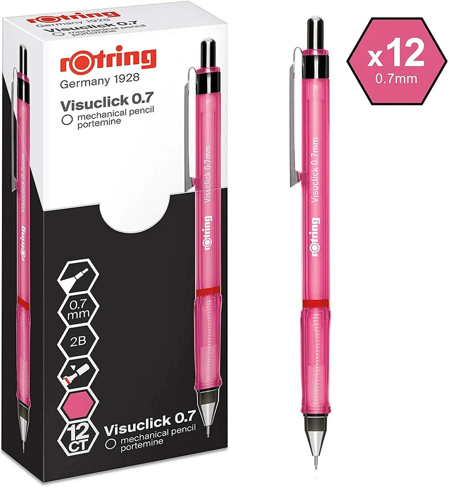 Rotring  Visuclick 0.7mm Mechanical Pencil  Transparent Pink 2089094  12 Pencils - Image 1 of 1